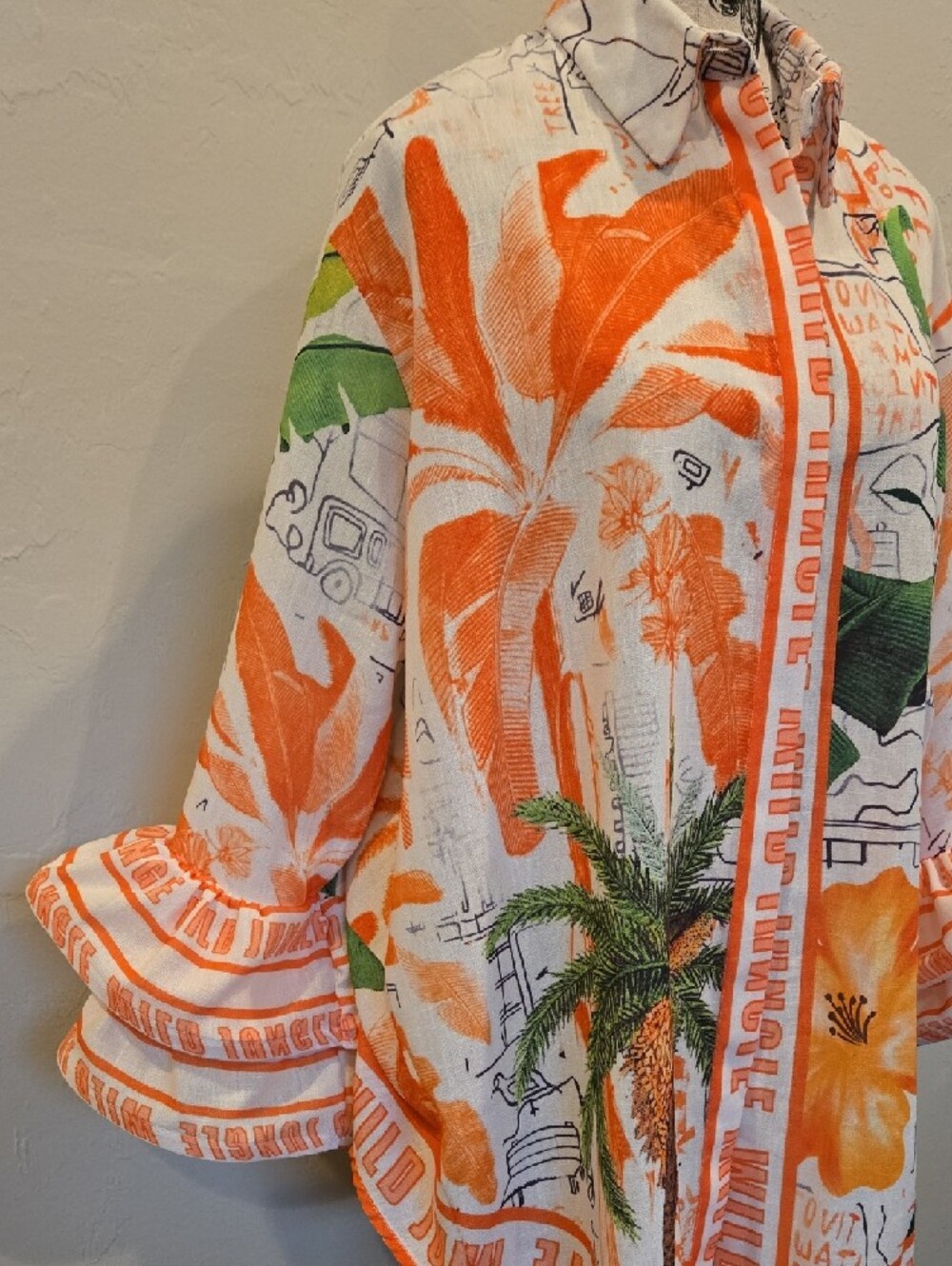 Tropical Jungle Printed Button-Up Hi Low Tucan Birds Tunic/Cover Up - Picture 2 of 8